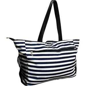 Women's Blue Stripe Tote Bag Large Utility Bag with Pockets Zip for Teacher Work